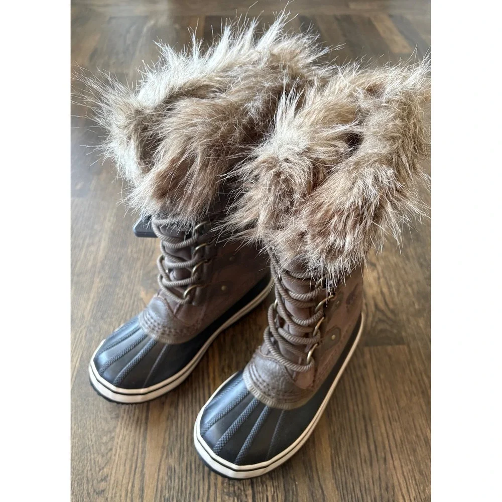Sorel Joan of Arctic Brown Black Waterproof Winter Snow Boots Womens Size 5